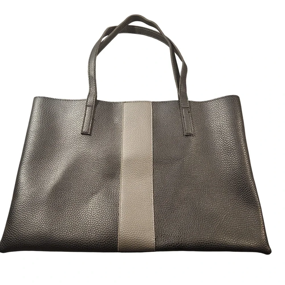 Vince Camuto Tote Bag Womens Large Black Gray Pebbled Colorblock Shoulder‎